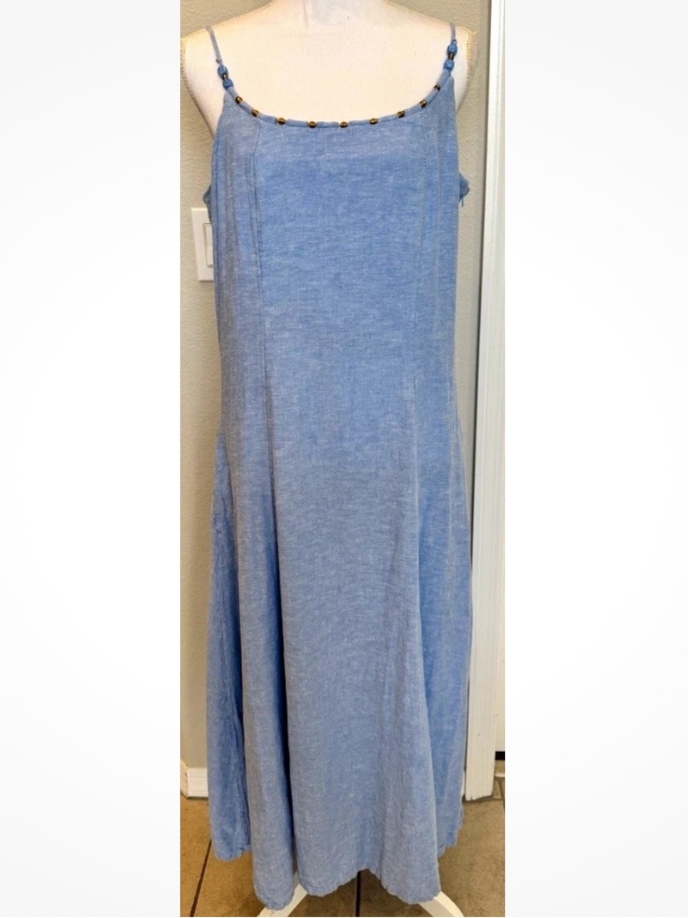 Calypso St. Barth Women’s Blue Sleeveless Scoop Neck Maxi Dress Linen Sz. 12